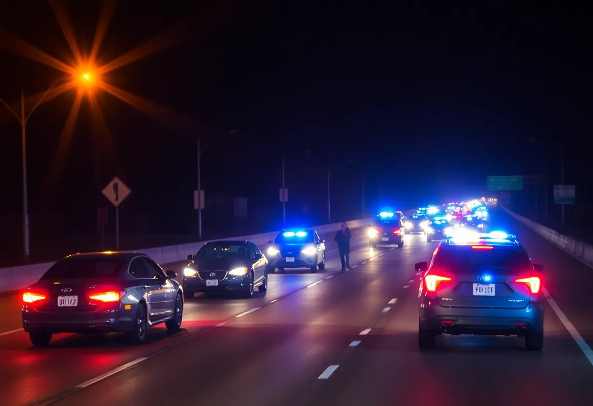 Chaos in Boston as police respond to traffic incidents at night.