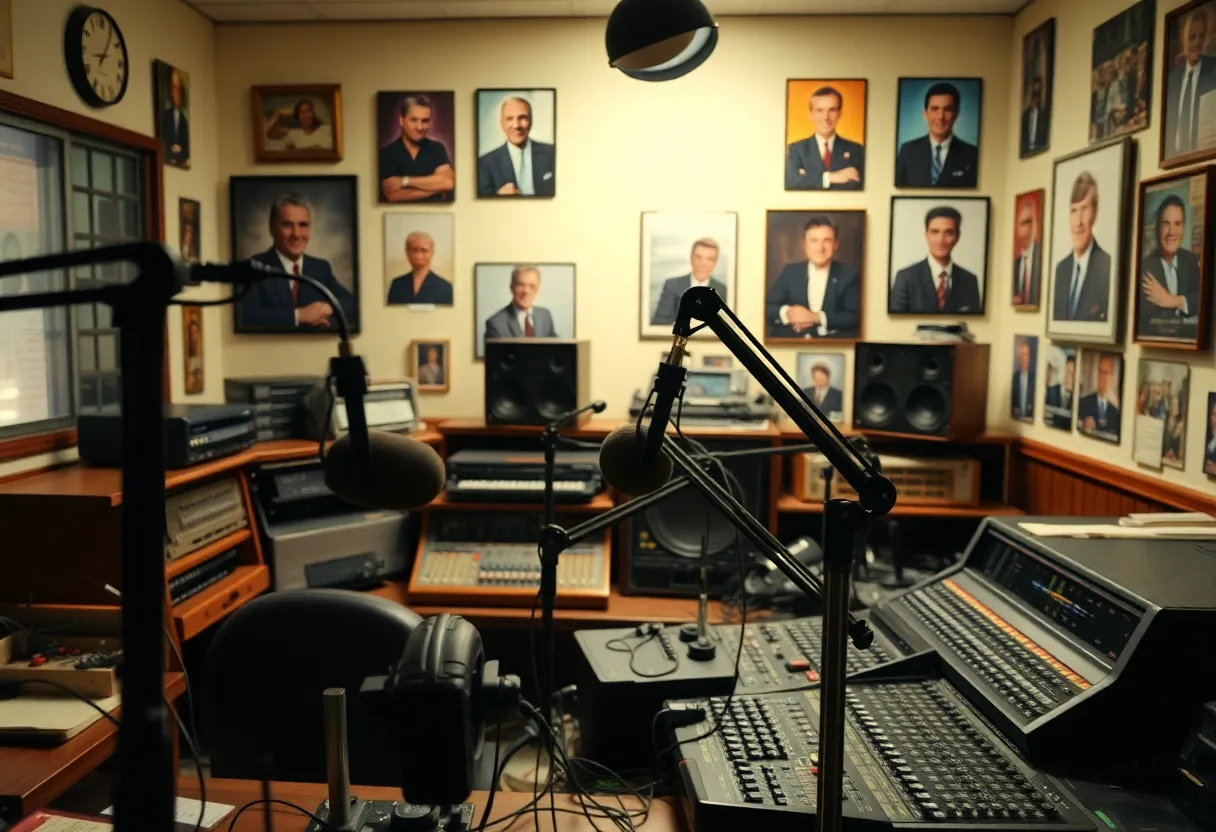 Radio studio with nostalgic elements celebrating Boston radio hosts