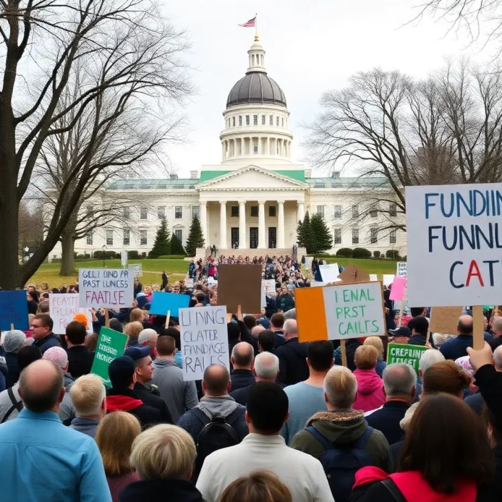Crowd protesting against NIH funding cuts at Boston Common.