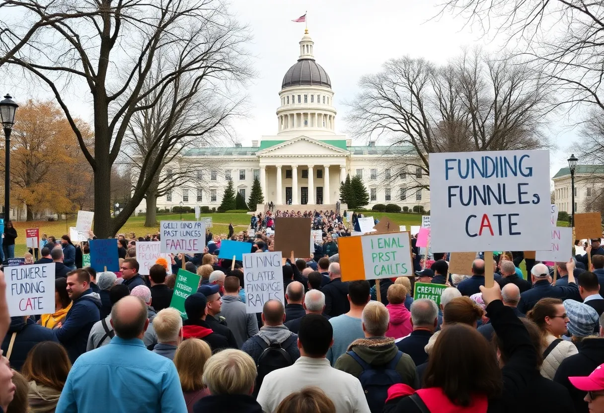 Crowd protesting against NIH funding cuts at Boston Common.
