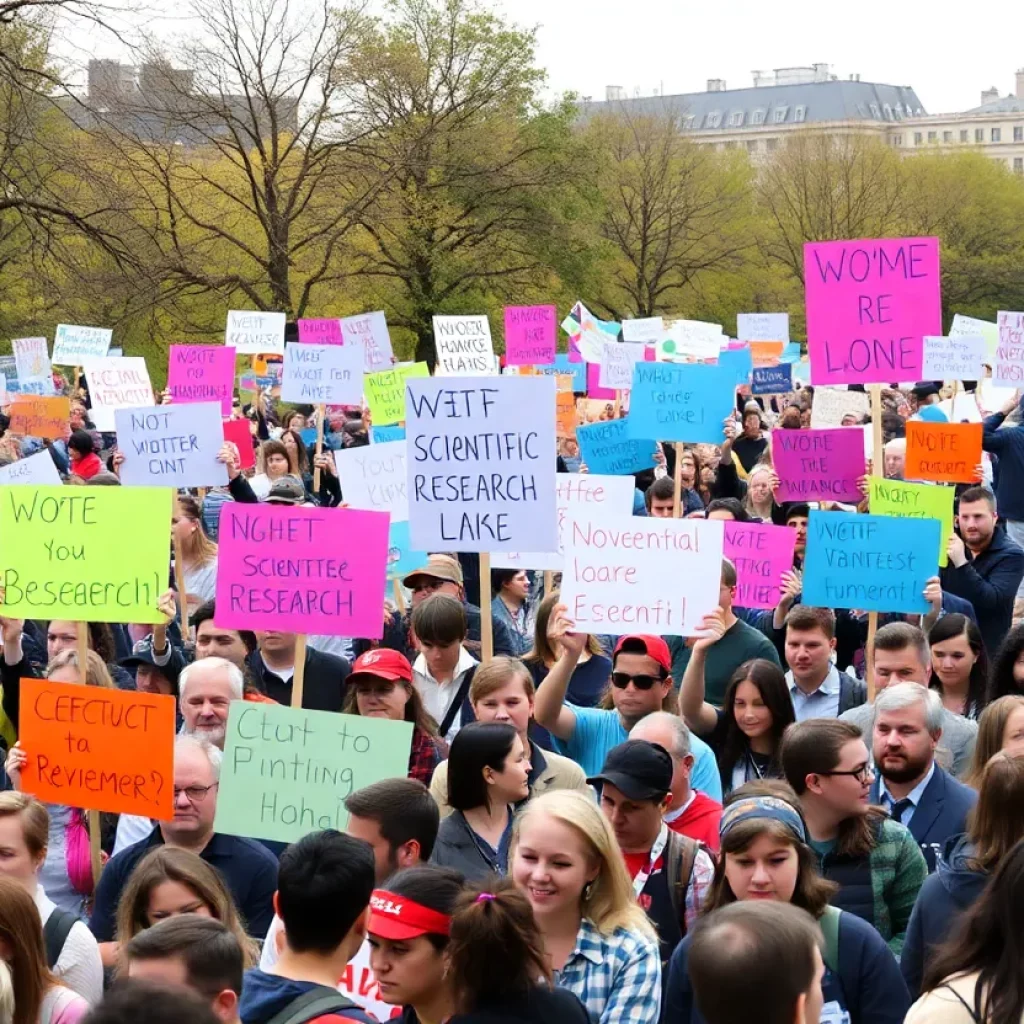 Protesters at Boston Common rallying against scientific funding cuts