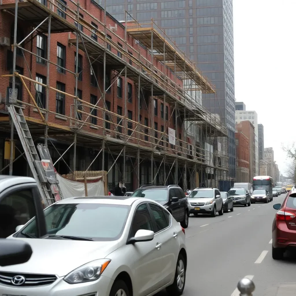 Collapsed scaffolding in Boston's Back Bay due to high winds