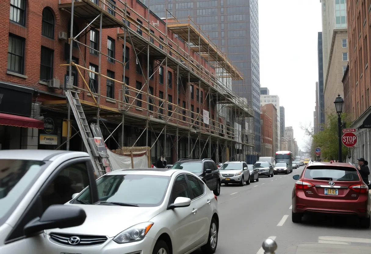 Collapsed scaffolding in Boston's Back Bay due to high winds