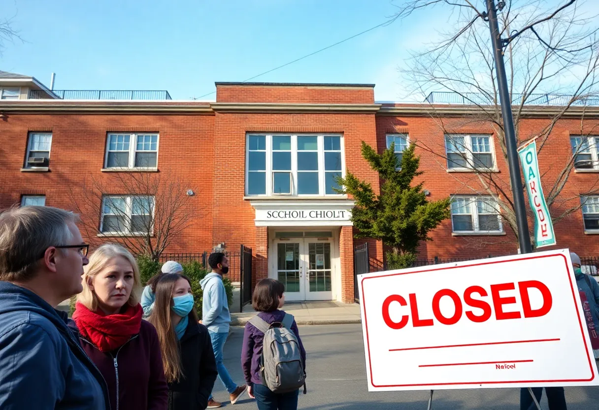 A closed school building as Boston faces educational changes