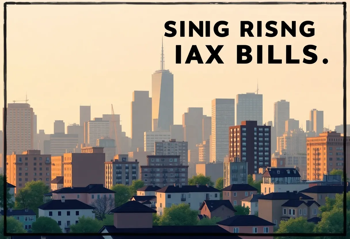 Illustration of Boston skyline representing property tax increase.