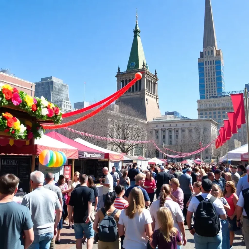 Spring festival in Boston featuring colorful decorations and lively crowds