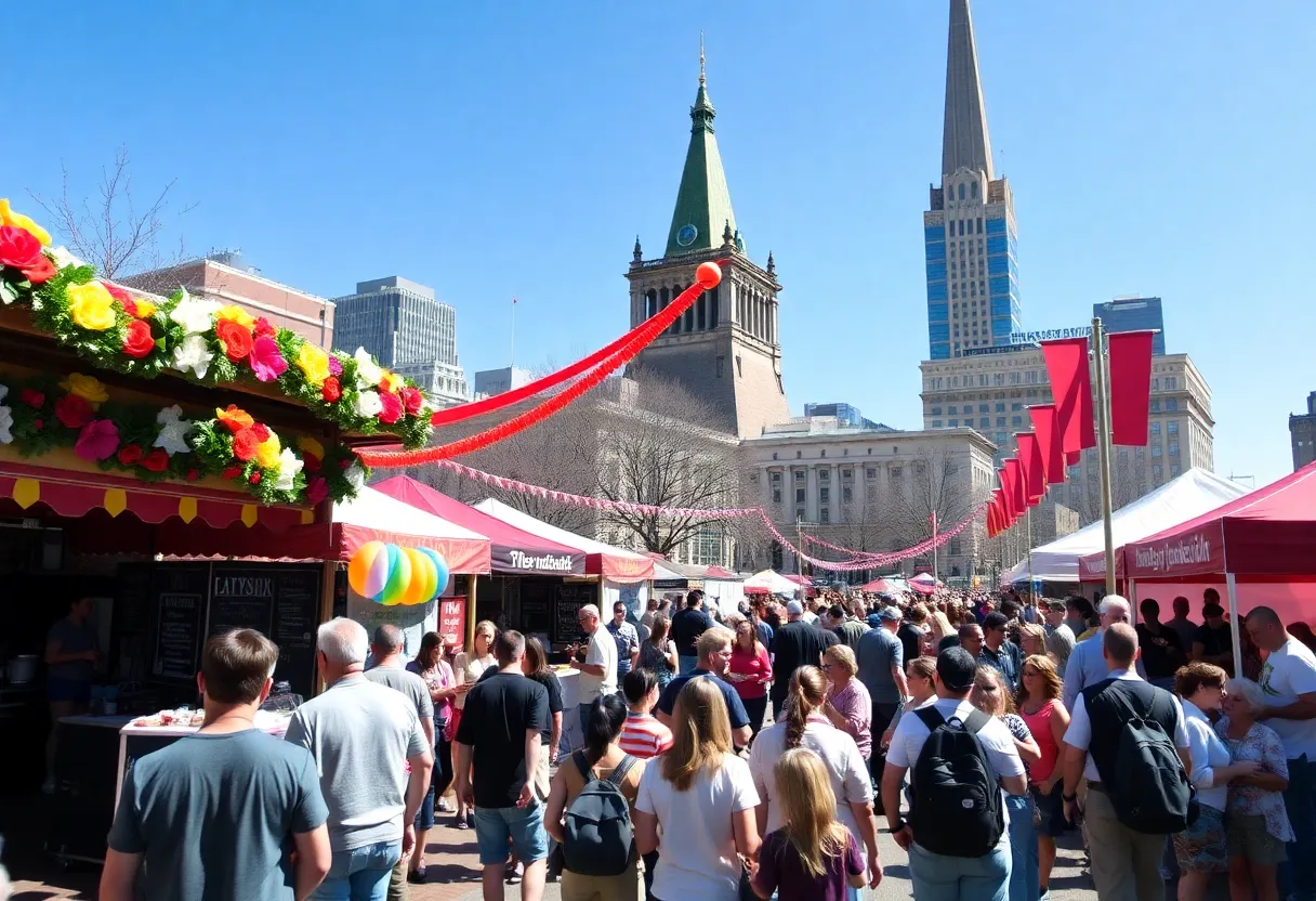 Spring festival in Boston featuring colorful decorations and lively crowds