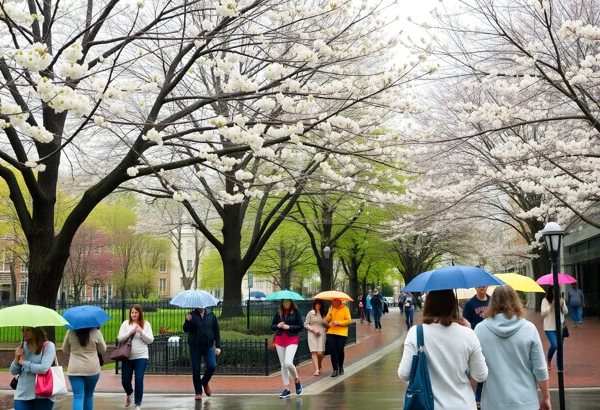 People enjoying warmer spring weather in Boston.
