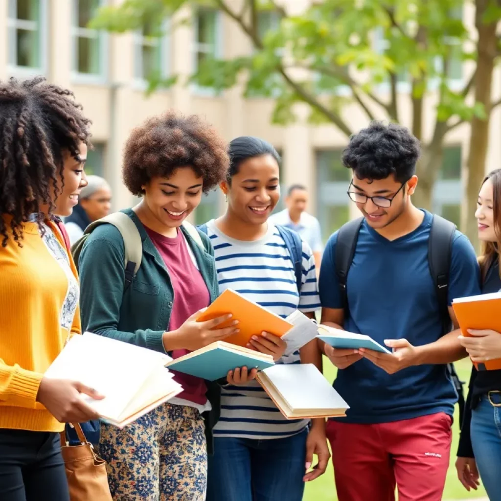 Diverse students collaborating on campus