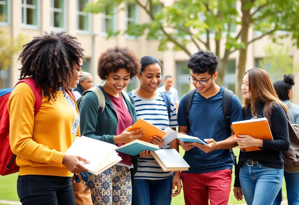 Diverse students collaborating on campus