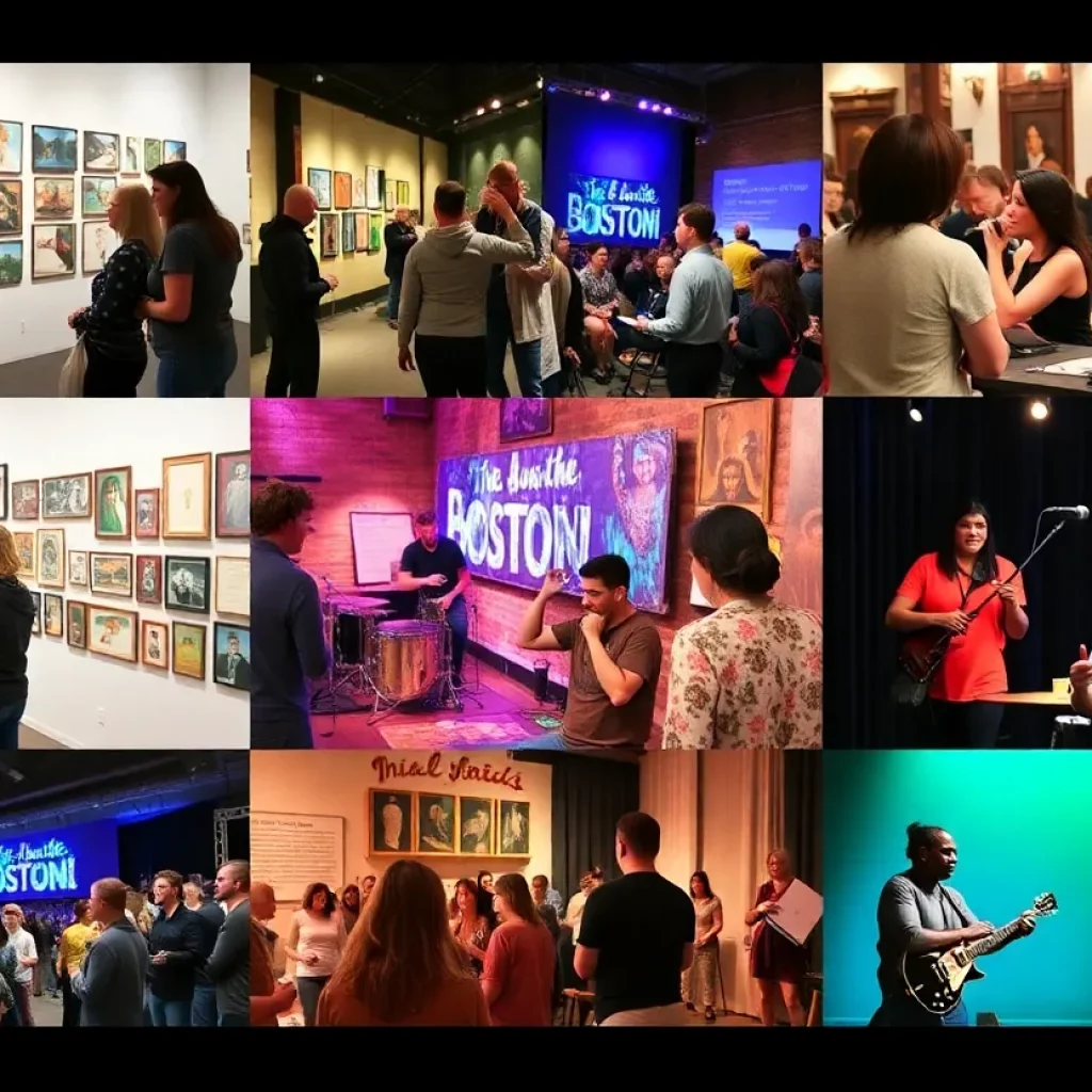 Collage of Boston cultural events including art, trivia, and dance activities