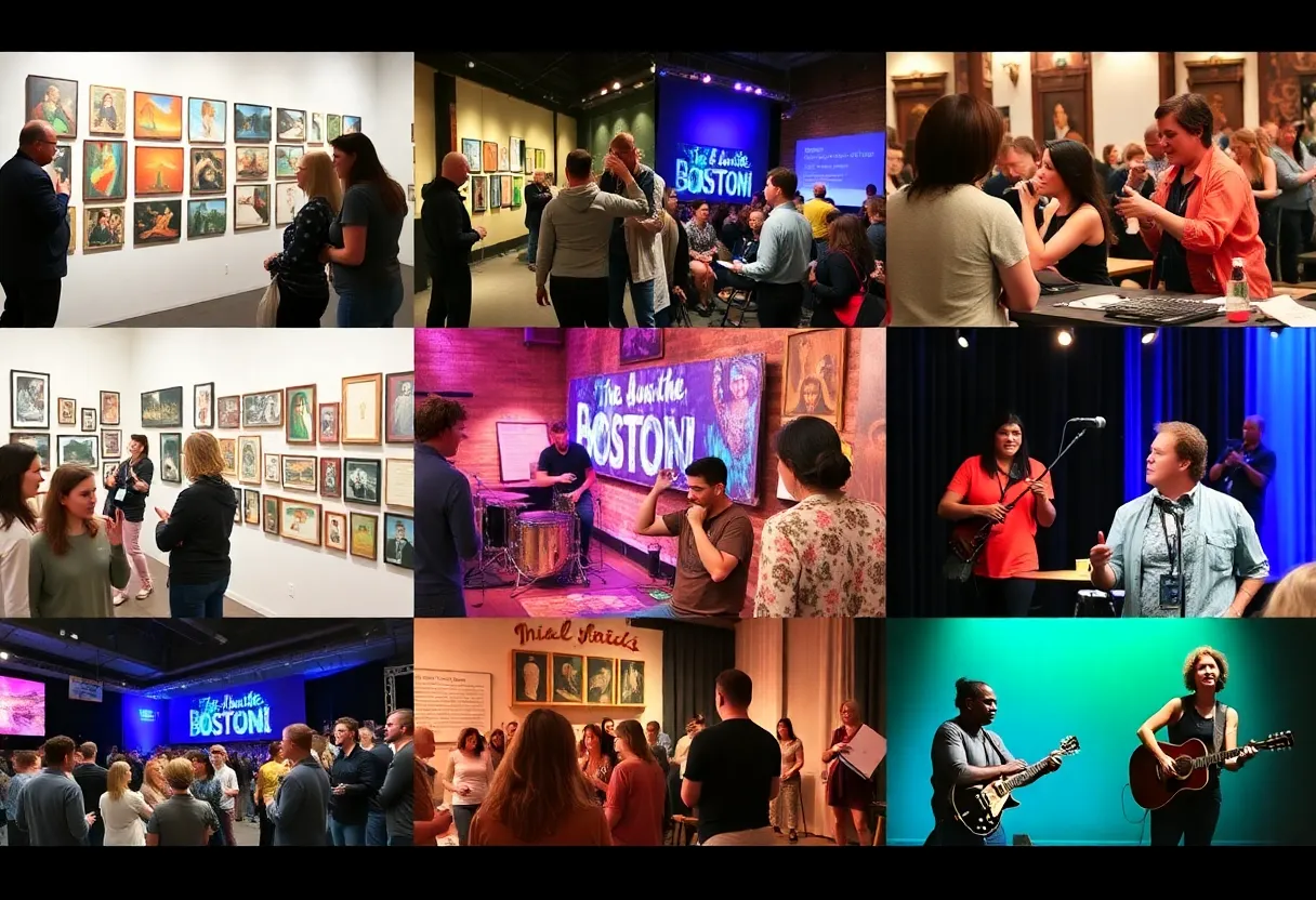 Collage of Boston cultural events including art, trivia, and dance activities