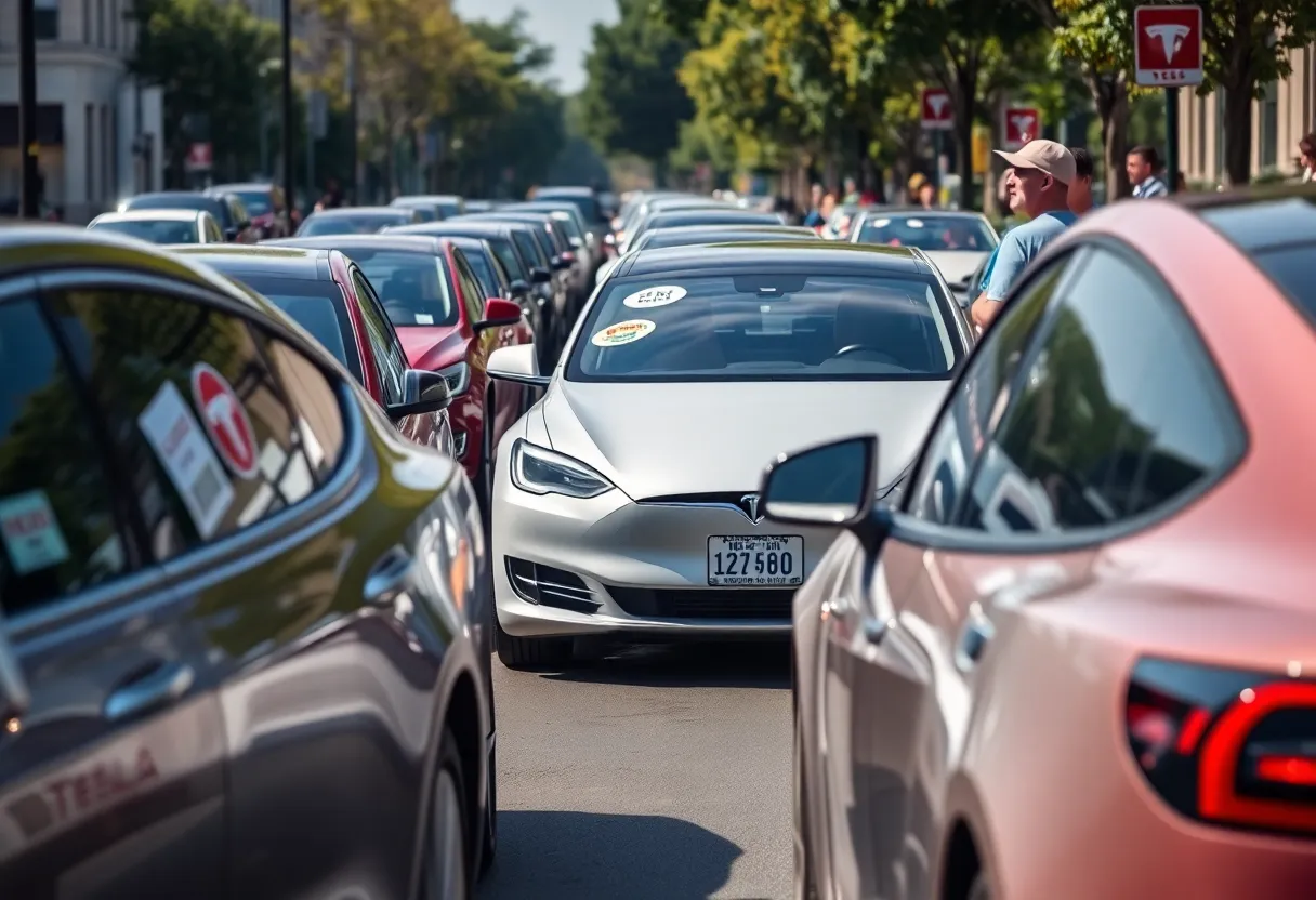Tesla cars with stickers in Brookline