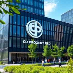 Exterior view of the CD Projekt Red office in Waltham with greenery and urban life