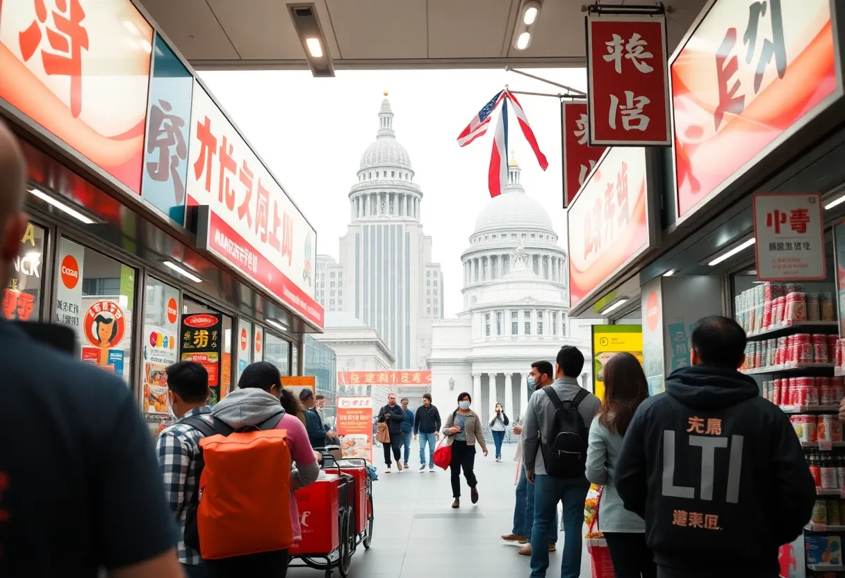 Crowded convenience store representing brand merger.