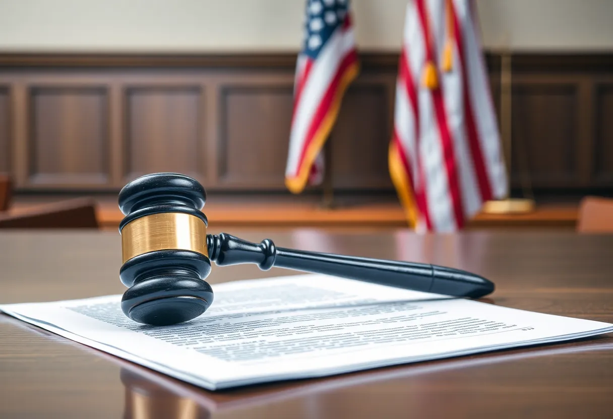 Gavel and legal documents in a courtroom