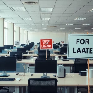 An empty office space symbolizing layoffs at CVS Health
