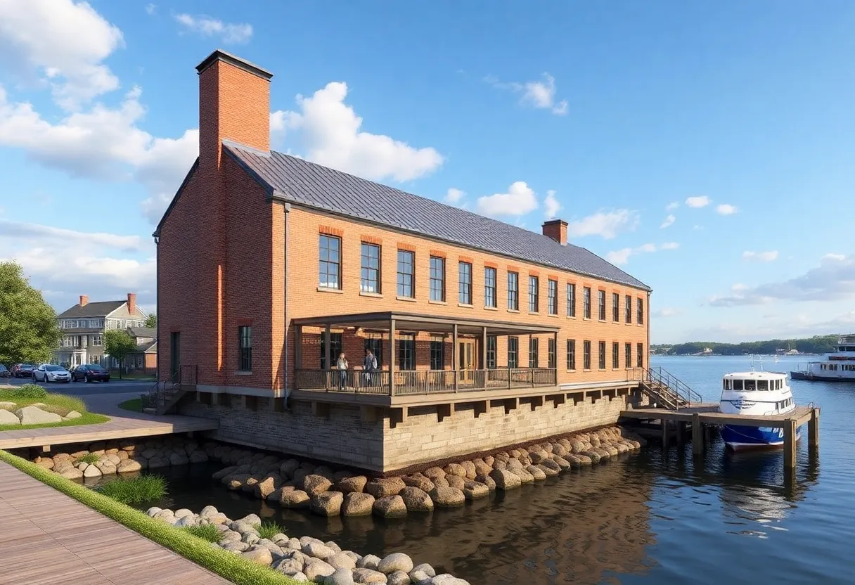 Conceptual image of the redevelopment of Everett's historic sewage pumphouse by the Mystic River.
