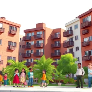 Families in a community space at Fairlawn Estates