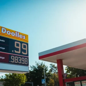 Gas station sign showing lower gas prices