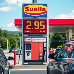 Gas station with price sign showing $2.95 in Massachusetts