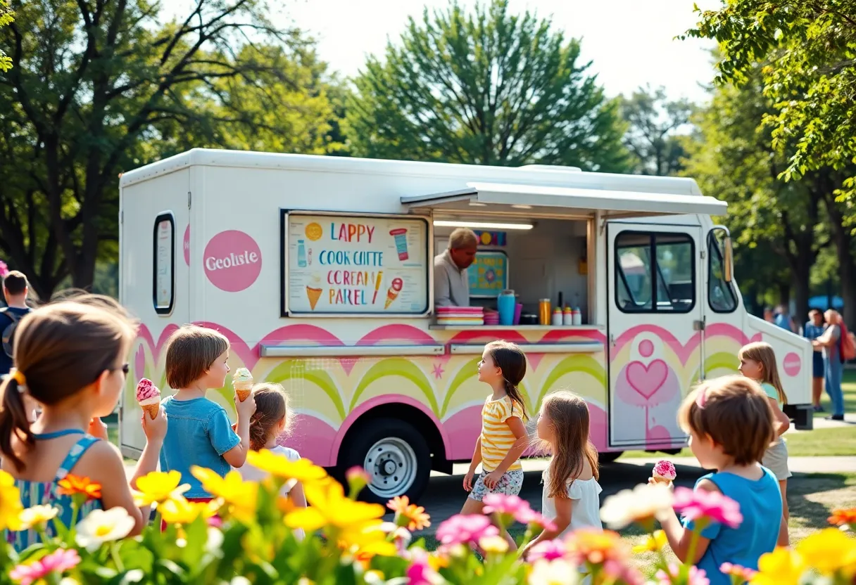 Children enjoying ice cream from the Ice Cream Emergency Truck in Braintree