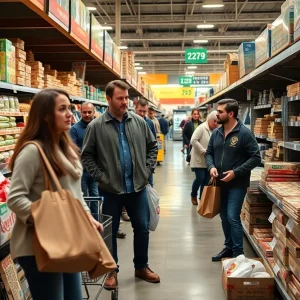 Shoppers reviewing prices in a marketplace affected by tariffs