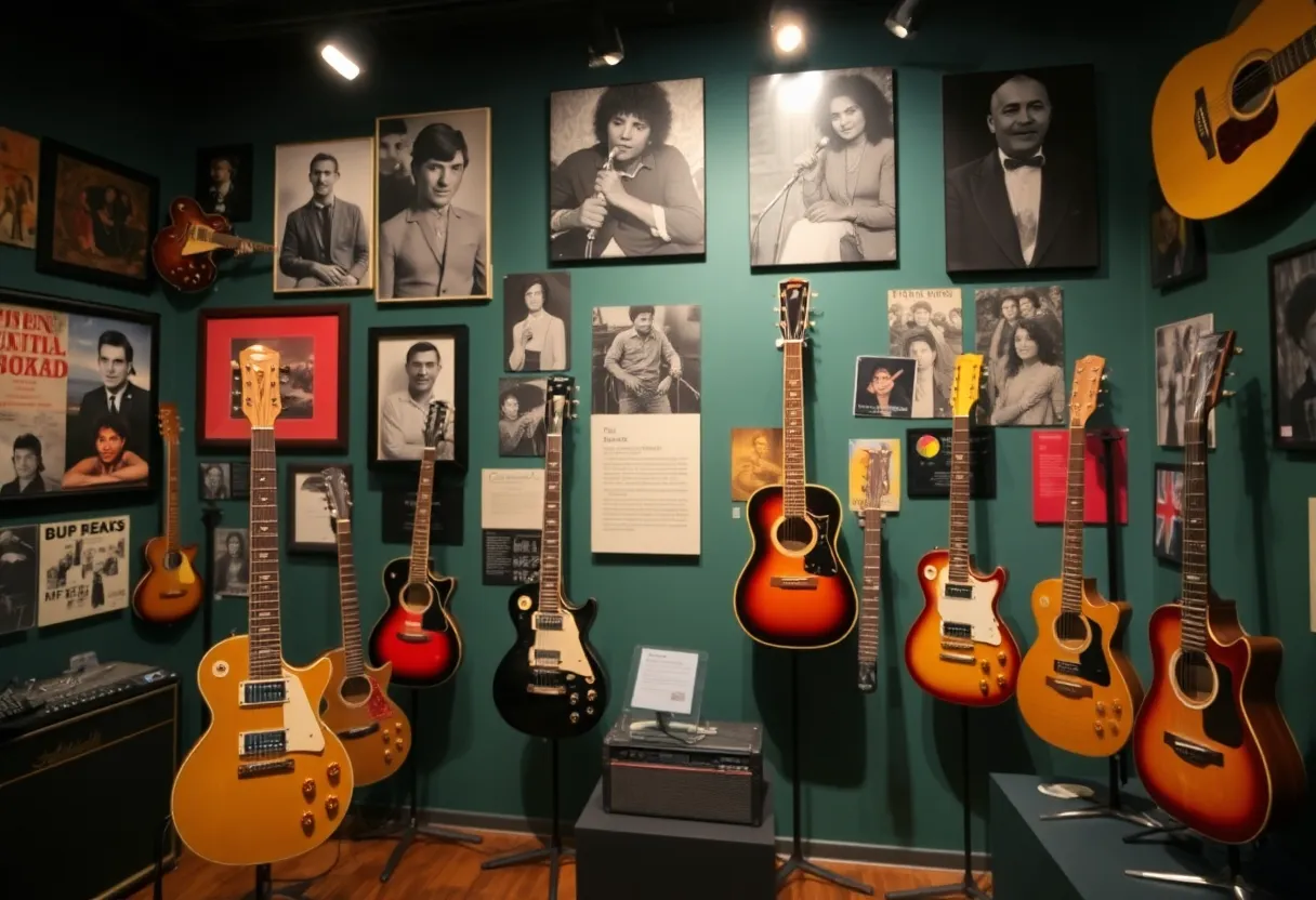 Display of memorabilia at the Joan Baez exhibit