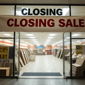 Sign indicating closing sale at LL Flooring store