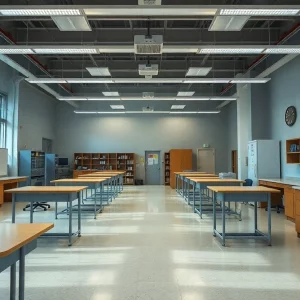 Desolate university campus reflecting the impact of funding cuts