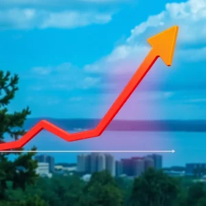 Graph showing decrease in unemployment claims in Massachusetts