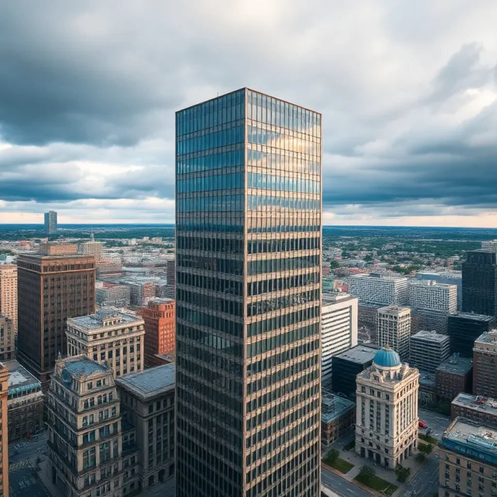 Aerial view of One Lincoln Office Tower in downtown Boston
