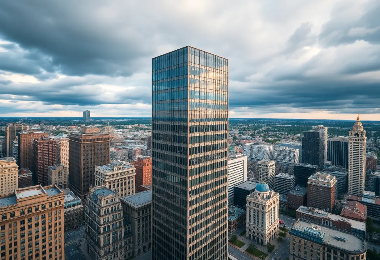 Aerial view of One Lincoln Office Tower in downtown Boston