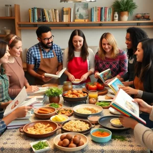 Participants discussing cookbooks at Parkside Bookshop Cookbook Club