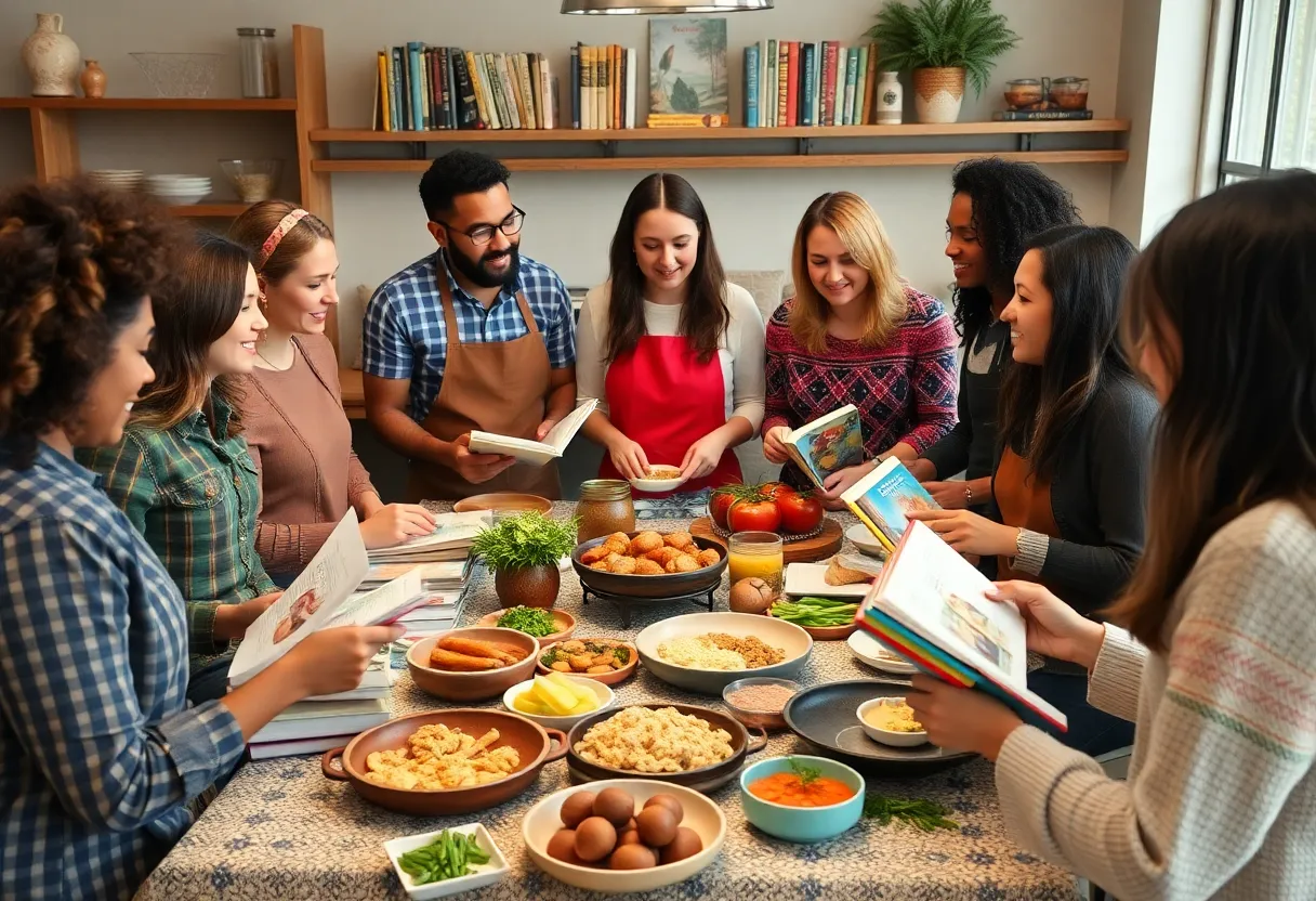 Participants discussing cookbooks at Parkside Bookshop Cookbook Club
