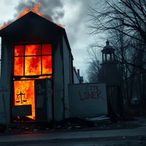 Burned building associated with antisemitism