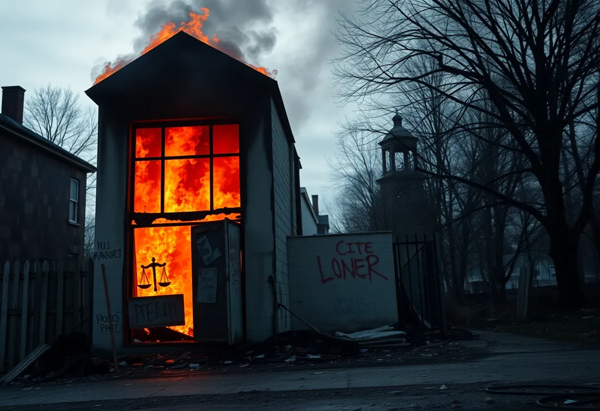 Burned building associated with antisemitism