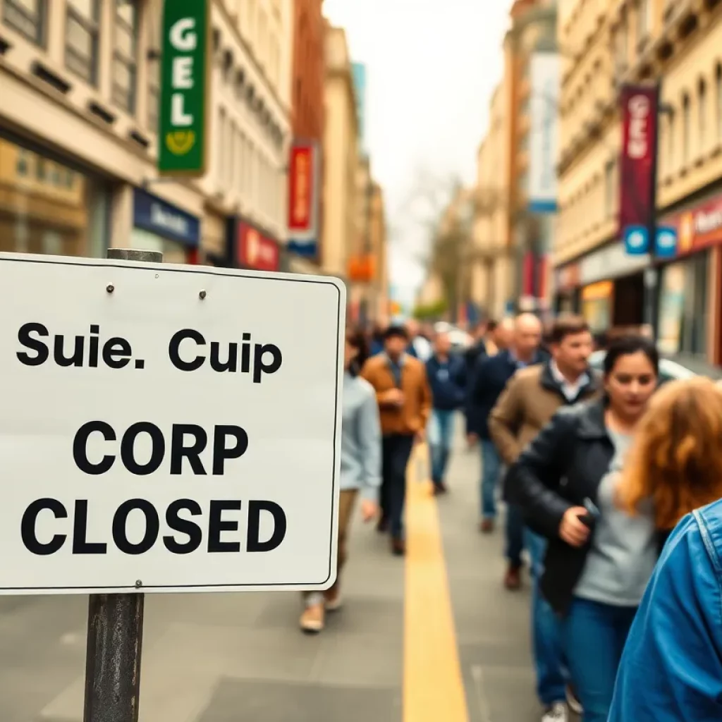 Sigue Corp Closure Sign in a City