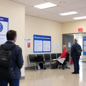 People in line at a Social Security Administration office