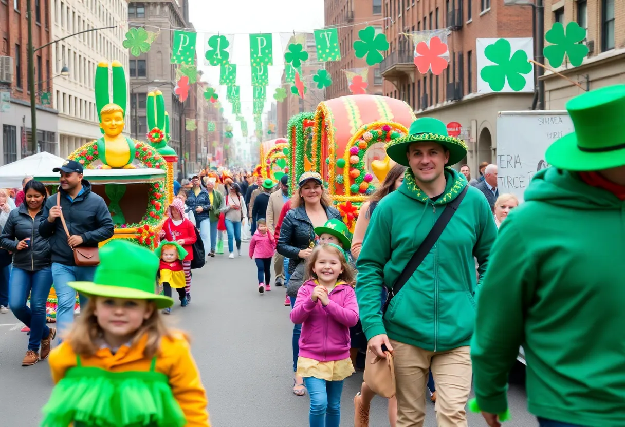Families enjoying the St. Patrick's Day Parade in South Boston.