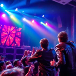 Concert scene with lively crowd and performer