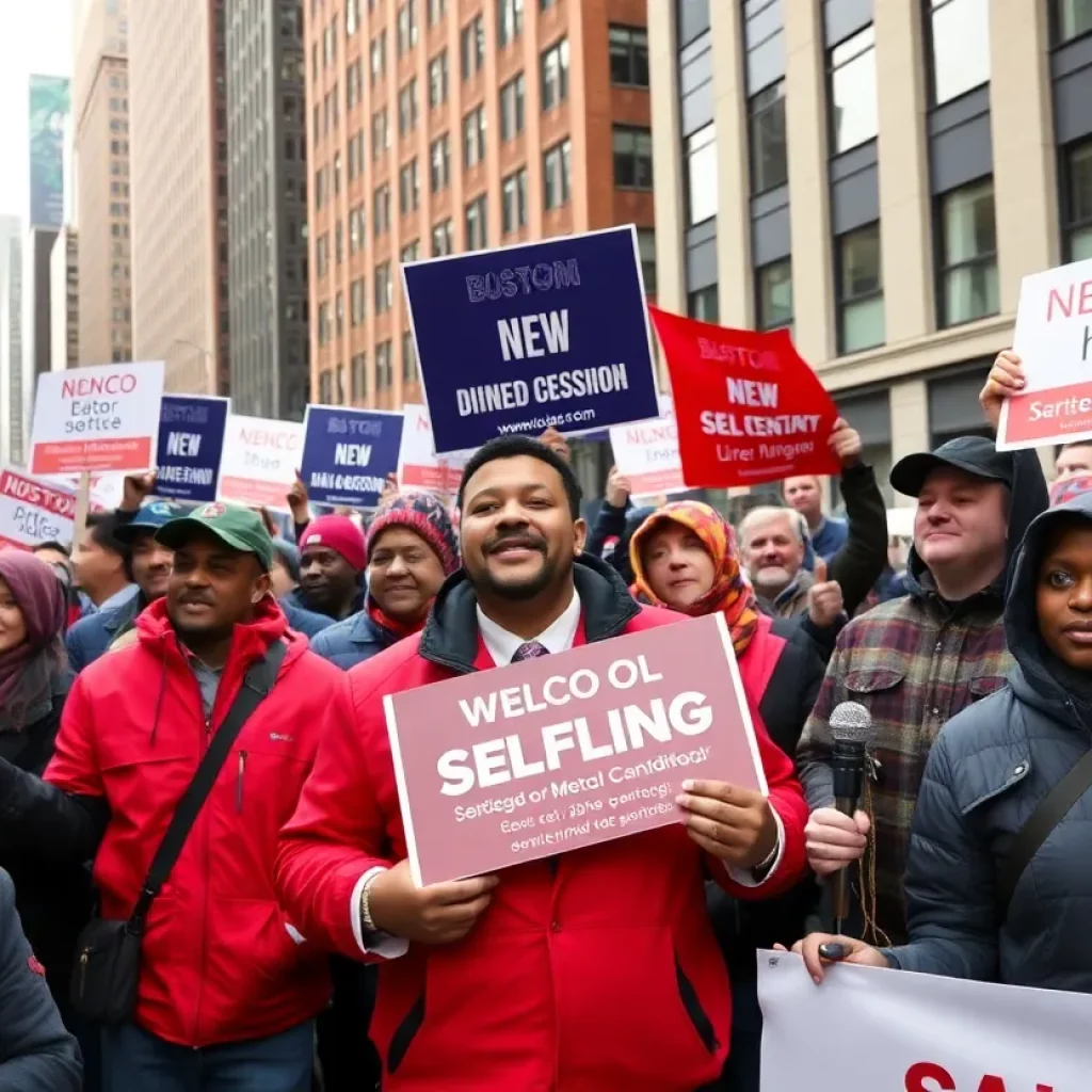 Union members rallying in support of Boston Mayor Michelle Wu