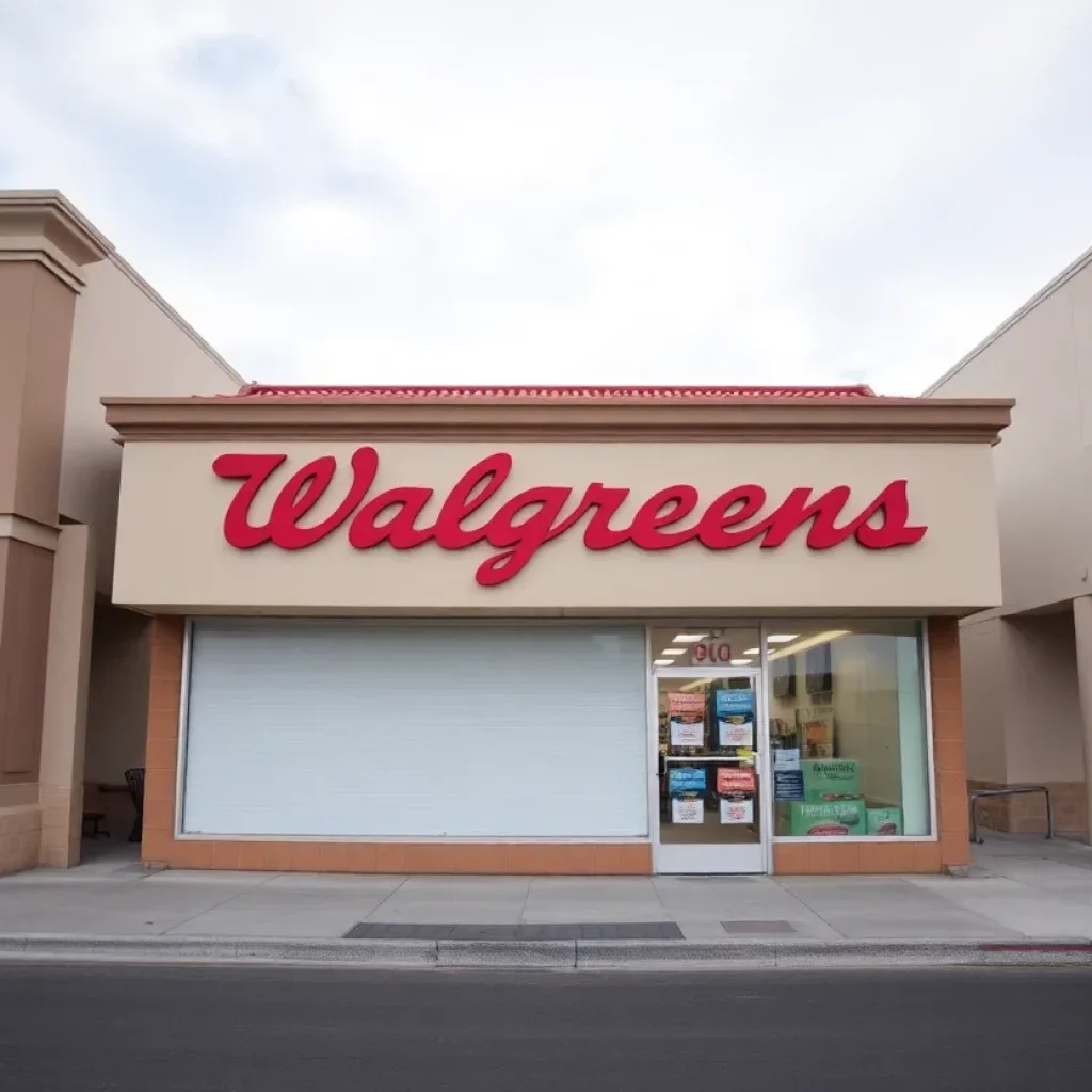 Image of a closed Walgreens store with a notice on the door