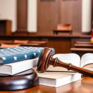 Symbolic image of legal challenges and courtroom setting