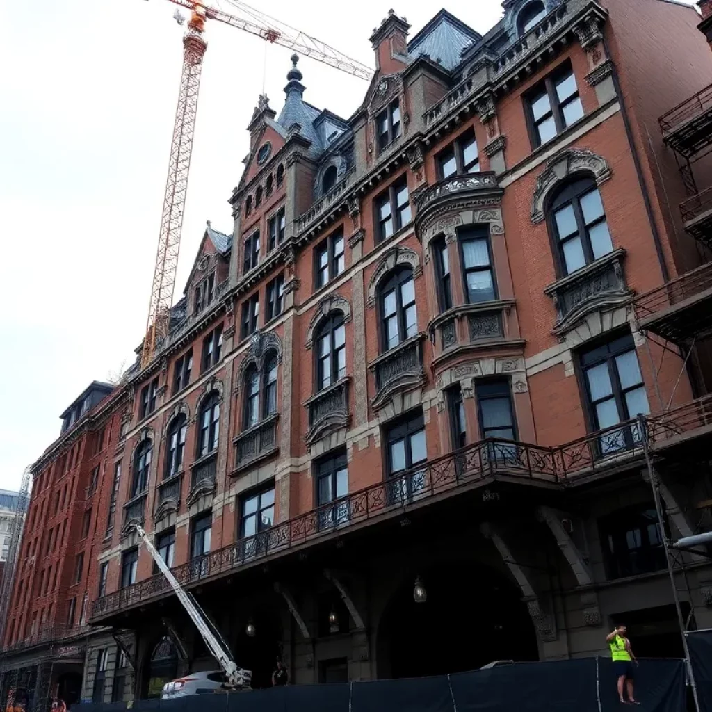 Exterior of the historic Alexandra Hotel in Boston undergoing restoration.