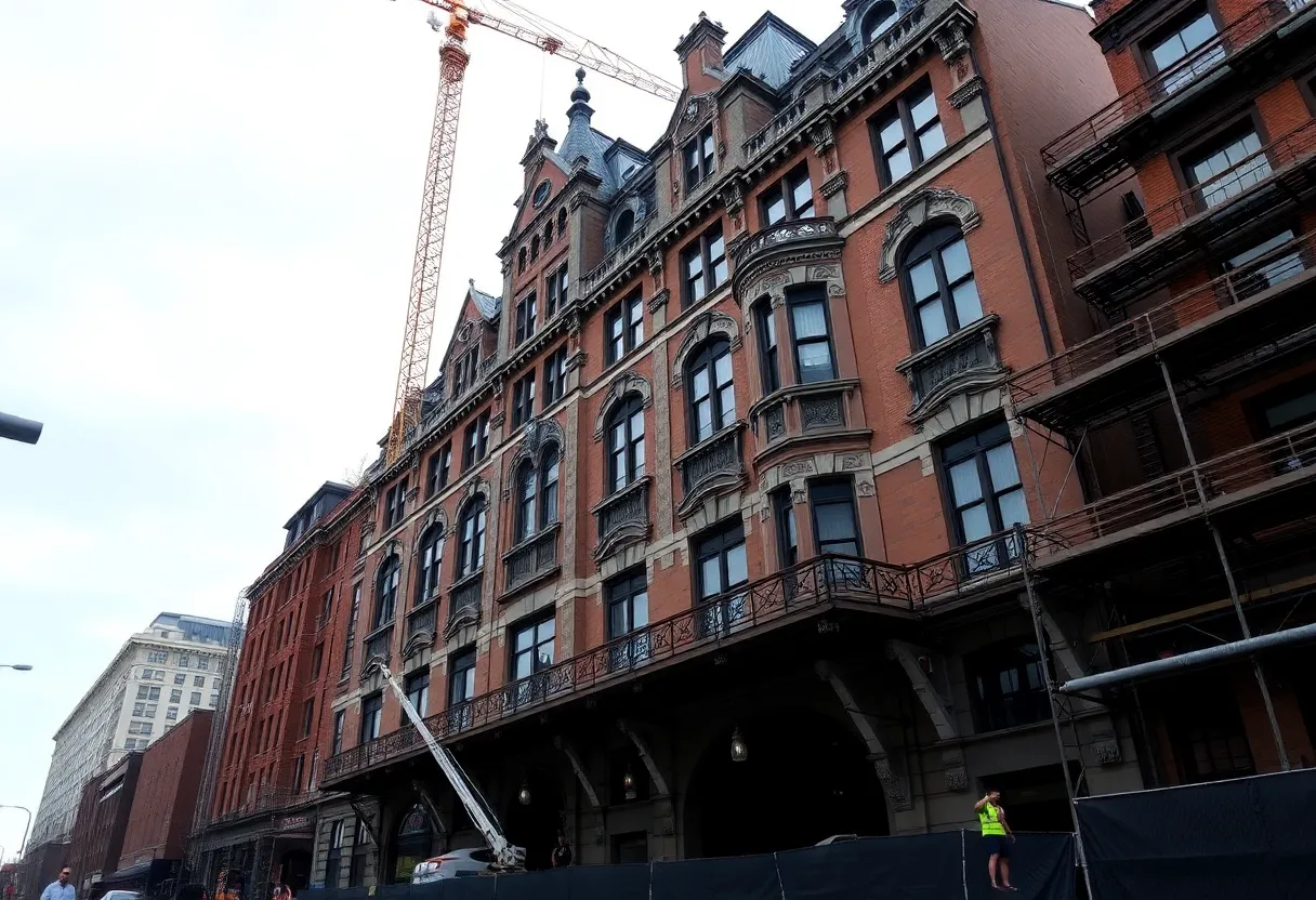 Exterior of the historic Alexandra Hotel in Boston undergoing restoration.