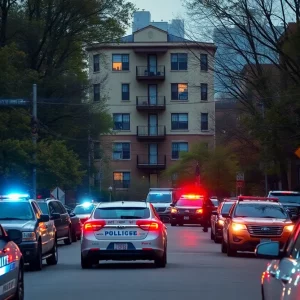 Police responding to a disturbance in Allston, Boston.