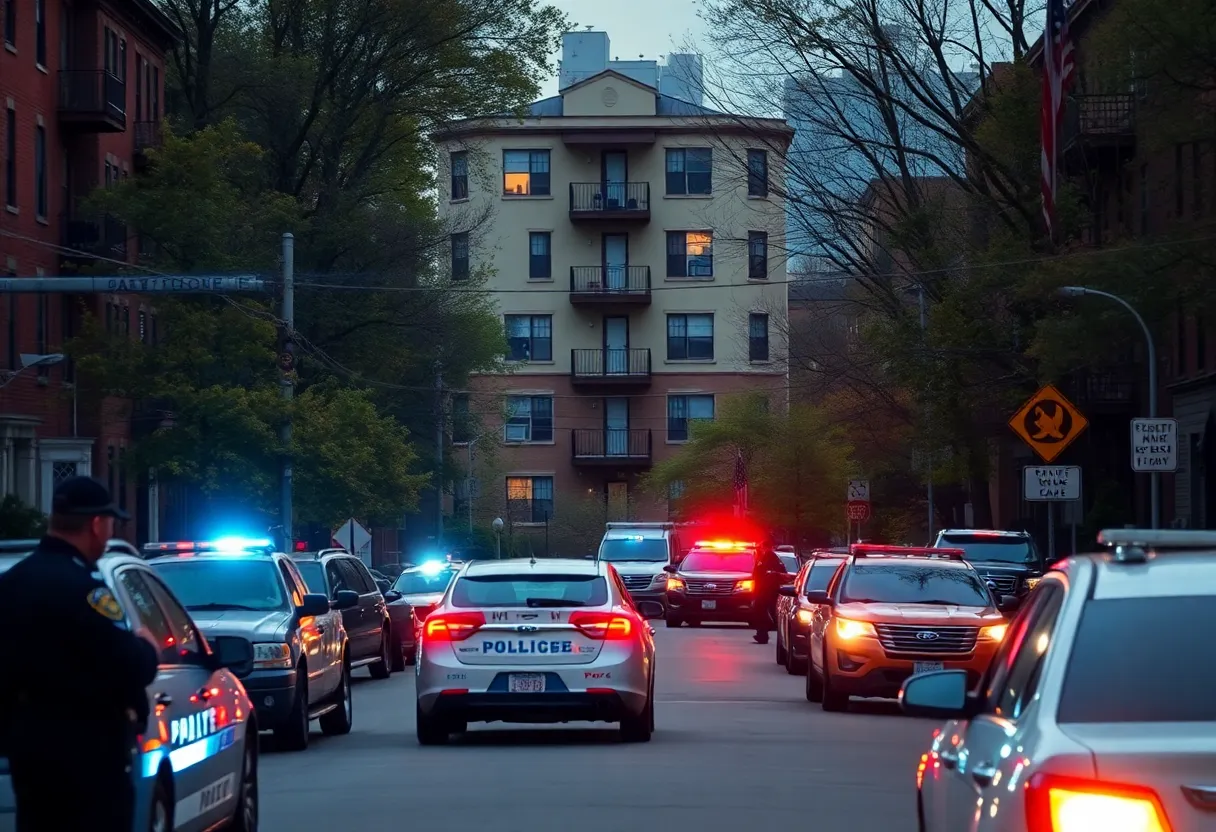 Police responding to a disturbance in Allston, Boston.