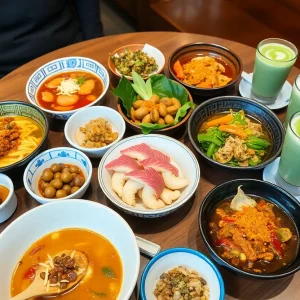 A delicious spread of Asian dishes representing Boston's Asian Restaurant Week.
