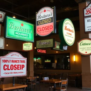 Closed Bertucci's restaurant sign